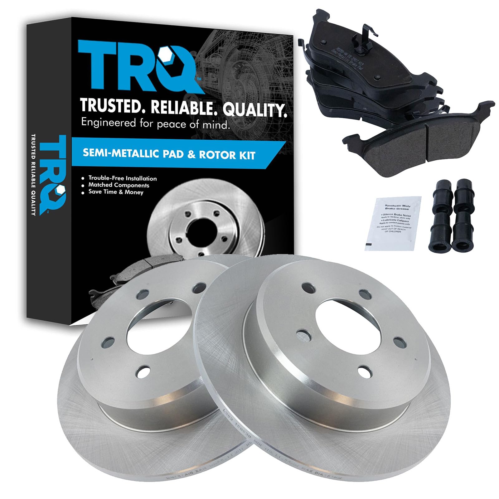 TRQ Rear Brake Pad and Rotor Set Semi Metallic Solid Rotors