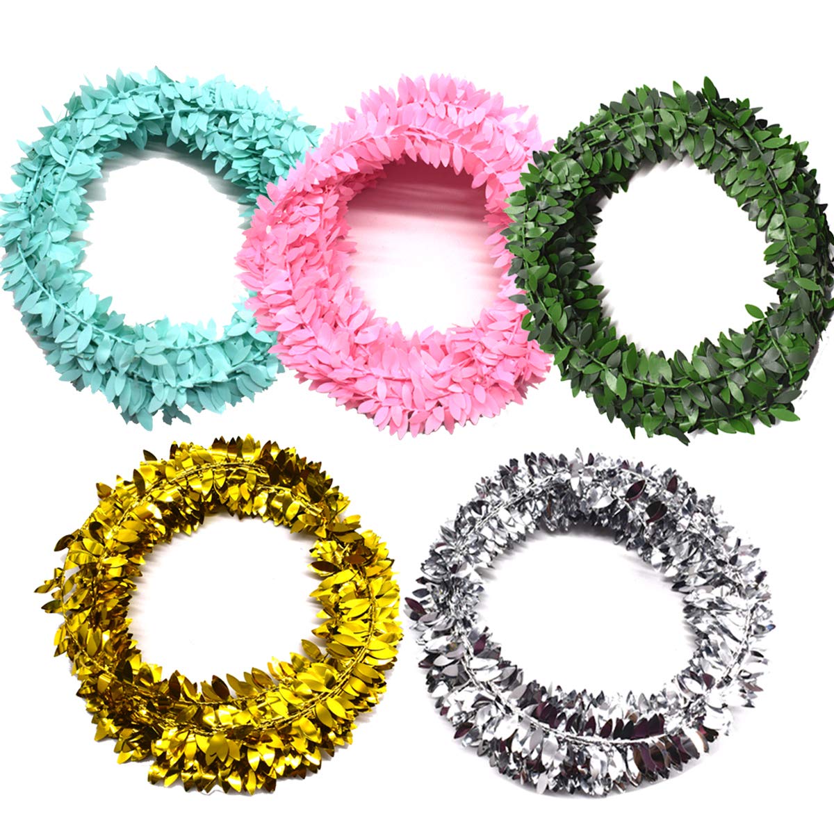 dancepandas 37,5 Meter Artificial Ivy Garland 5PCS Garland Foliage Tiffany Blue Pink Gold Silver Green Artificial Leaves Garland for Wedding Party Garden Wall DIY Headbands Decoration