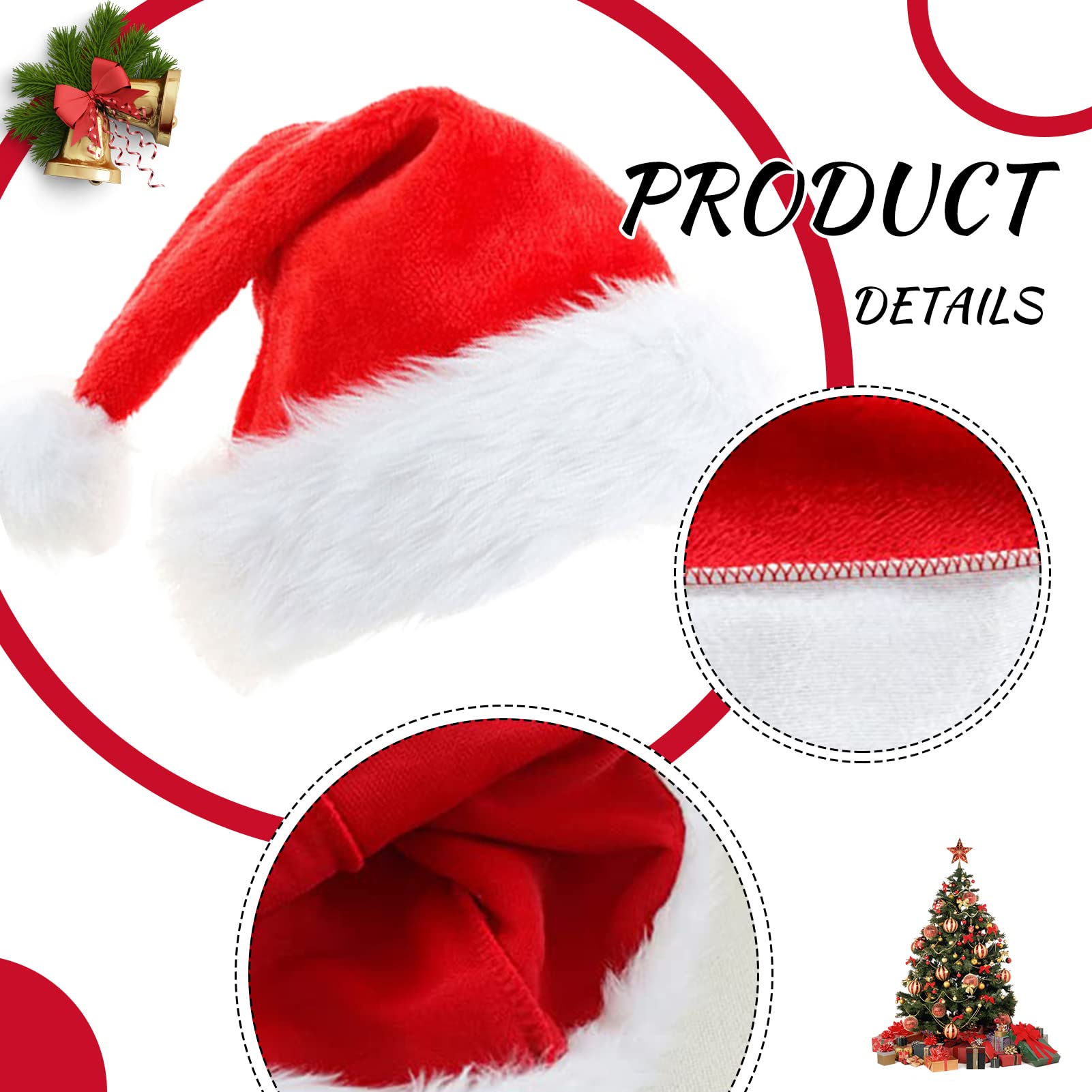 6 Packungen Weihnachtsmützen, Weihnachtsmannmützen für Erwachsene, Plüsch-Weihnachtsmützen für Neujahrsferien, Unisex, Erwachsenengröße