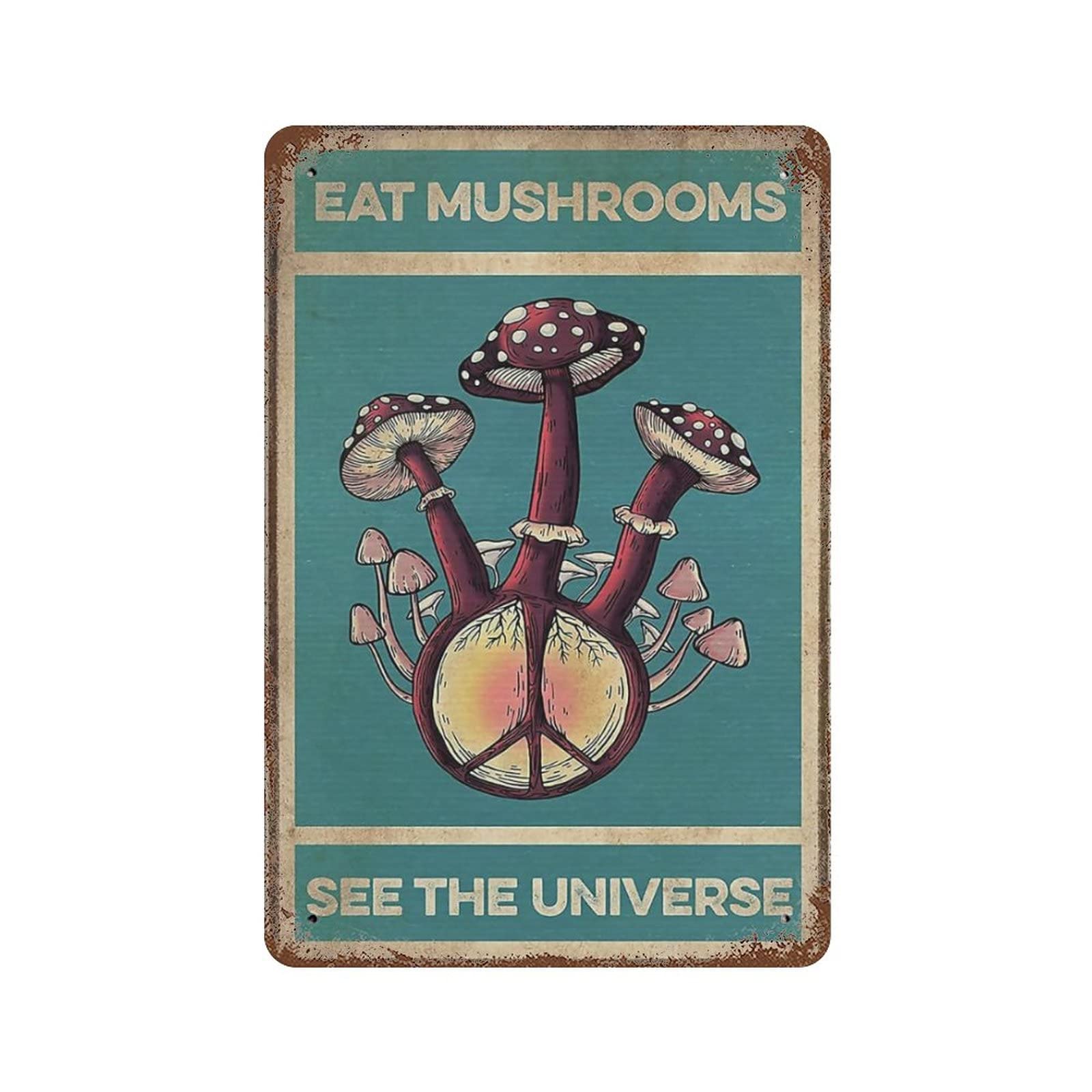 AOOEDM Eat Mushrooms Vintage Tin Sign Metal Tin Signs for Man Cave Funny Art Wall Plaque Kitchen Bar Pub Coffee Shop Wall Decor