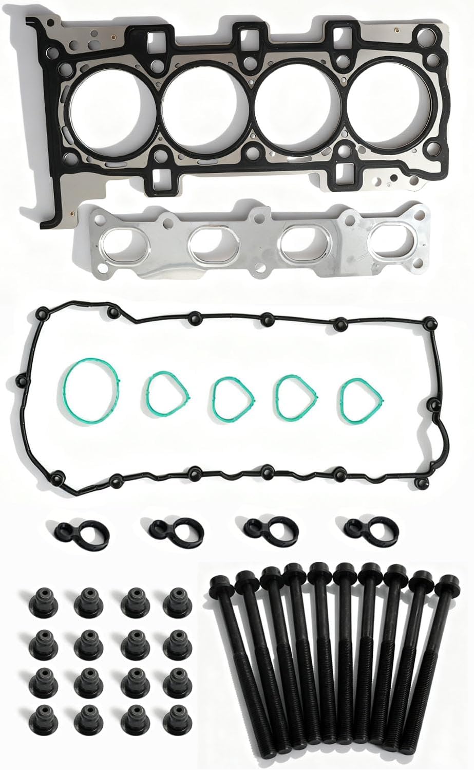 HGB1170 HGB1171 Cylinder Head Gasket Set with Head Bolts ES72267, for 2.0L 2.4L 2013-2016 Dodge Dart, Fiat 500X, Jeep Cherokee, Compass, Renegade, Ram ProMaster City, Chrysler 200 HS55384