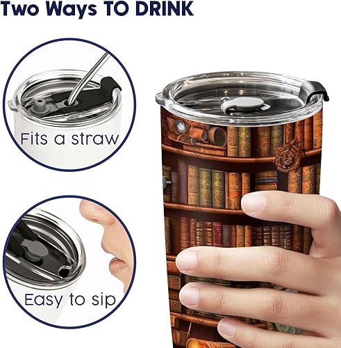 Miniatura 5 de 34HD Regalos para el día de la madre, regalos de bibliotecario, vaso de estantería 3D con tapa, acero inoxidable de 20 onzas, taza de café con
