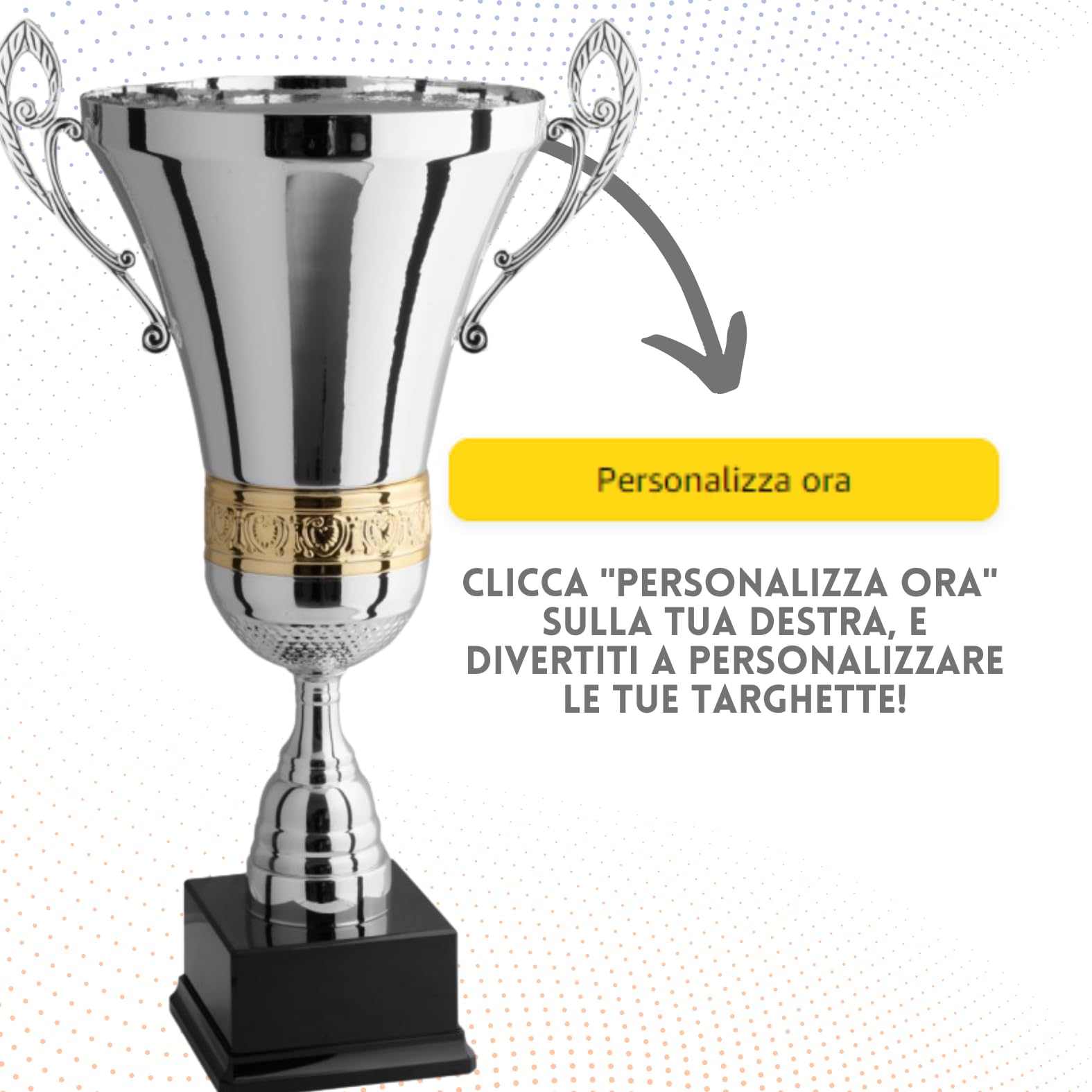 Coppa Trofeo Personalizzabile con Manici Fregio Dorato in Metallo Calcio, Fantacalcio, Tennis, Padel, Basket Premiazioni Sportive ed Eventi con Targhetta Personalizzata cod 1.091