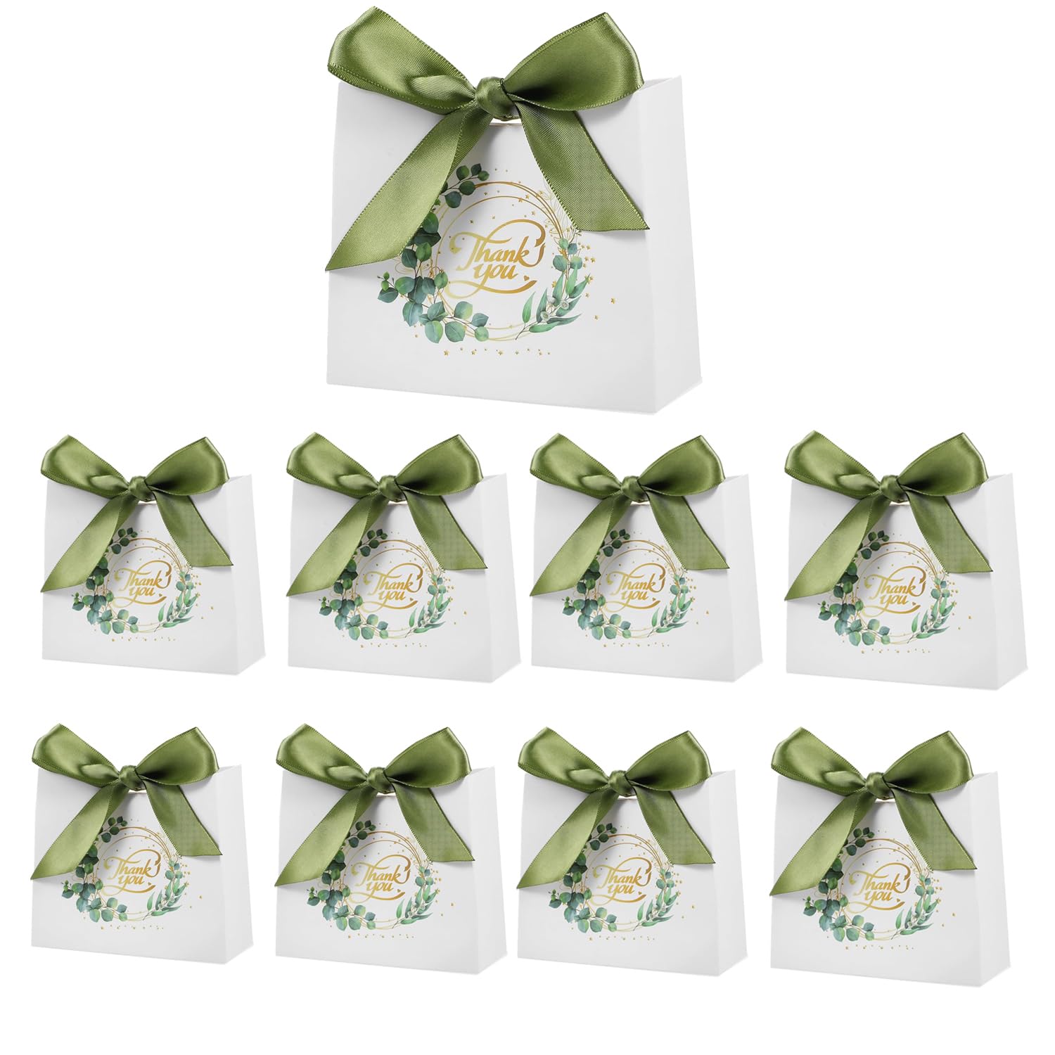 20 Pack Small Thank You Gift Bags with Bow Ribbon, Party Favor Bag Candy Gift Treat Box for Wedding Baby Shower Holidays Birthday Party (Green, 11.6x4.5x10 cm) — image 1