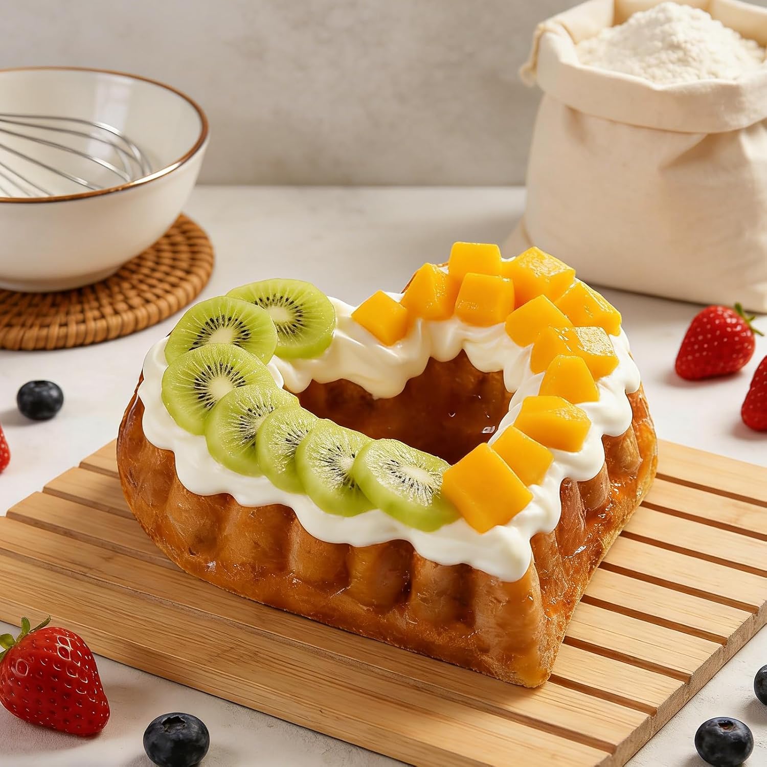 9 Inch Heart Shaped Silicone Buntz Cake Pan, Nonstick Fluted Jello Mold Tray for Baking Desserts, 9.1 x 8.7 x 3.4 inches