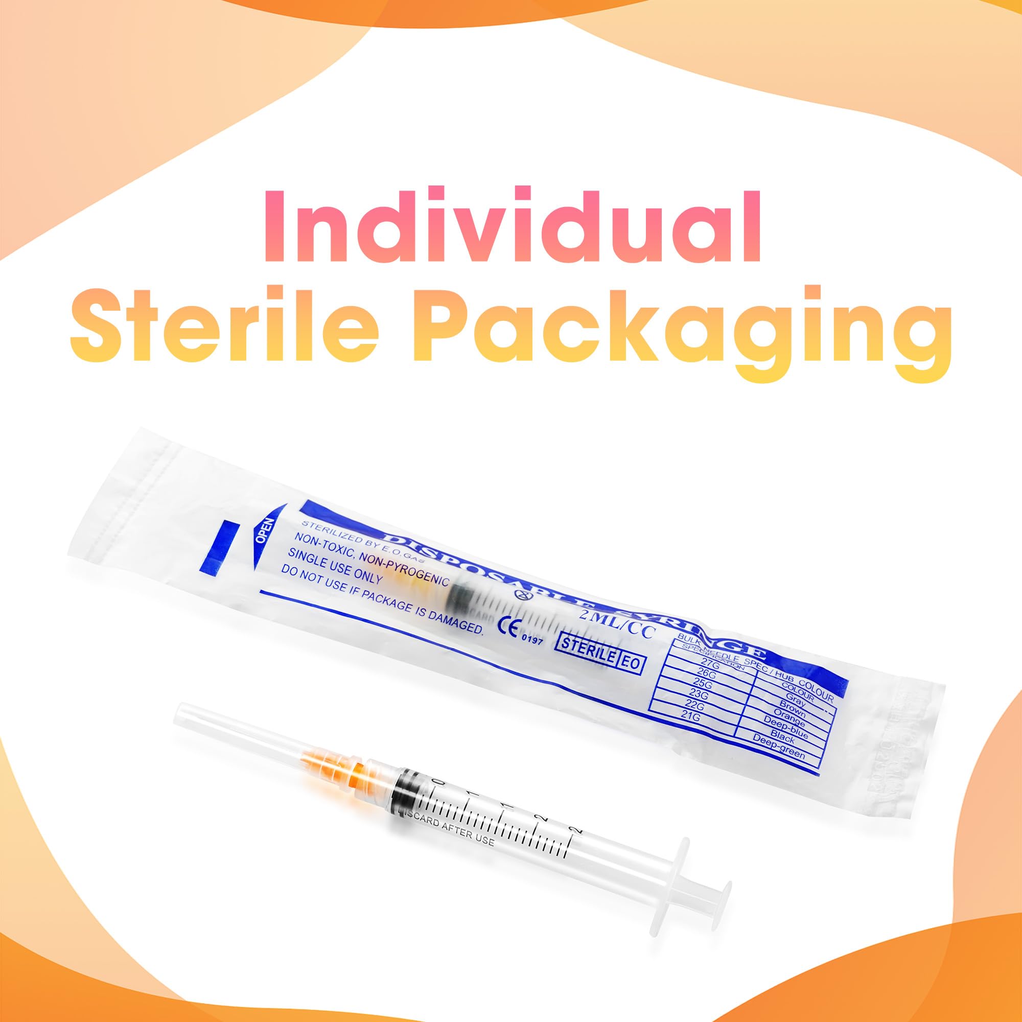100 Pack 2.5ml Syringes with Needle - 25G 1 inch Disposable 2.5cc Luer Lock Syringe for Scientific Lab Use, Sterile Individually Wrapped — Amazon image 6