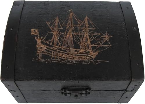 Treasure Gurus - Caja de madera para barco pirata, caja de almacenamiento decorativa retro con temática de pirata, cofre del tesoro, 5 pulgadas de