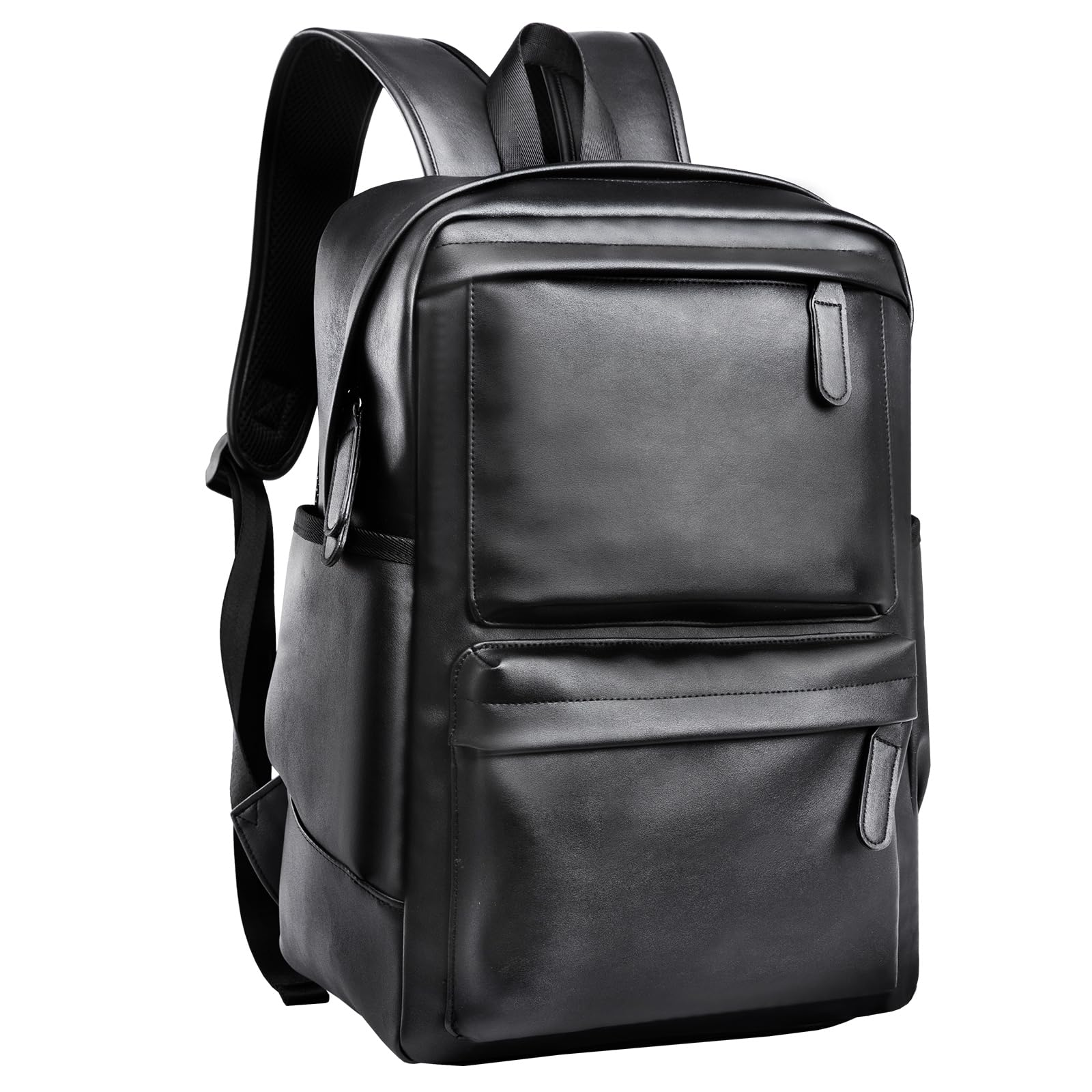 MOYYI Leather Laptop Backpack for Men Black Fit 15.6inch Laptop Backpack Simplify Rucksack Waterproof for Work Commute Casual Daypack