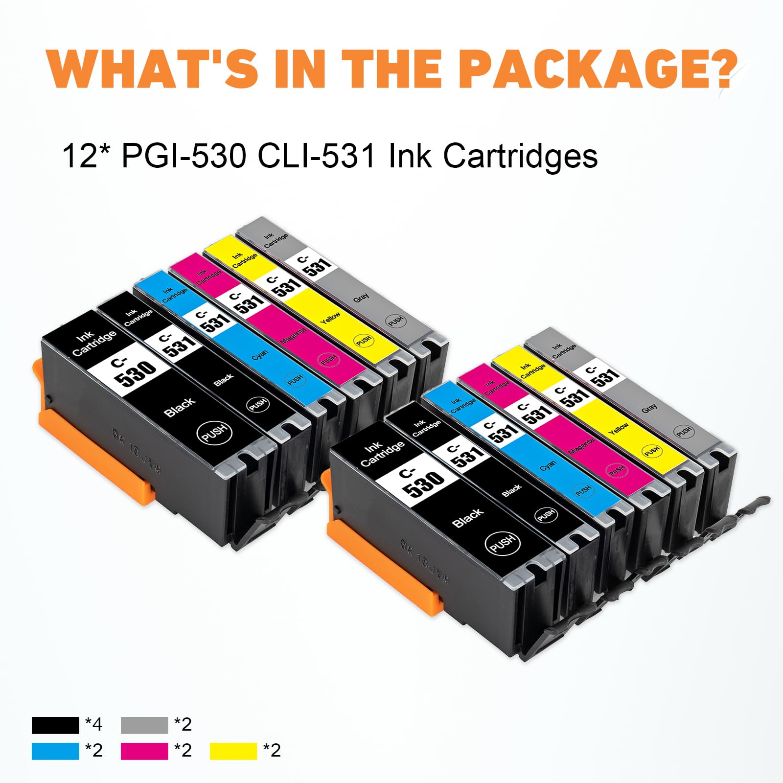 hehua 530 531 XXL TS8750 Cartuchos de Tinta Multipack Compatible para Canon PGI-530 CLI-531 Cartuchos Compatible para Canon PIXMA TS8750 TS8751 Cartuchos de Impresora PGI530 CLI531 (Paquete de 12) — view 6
