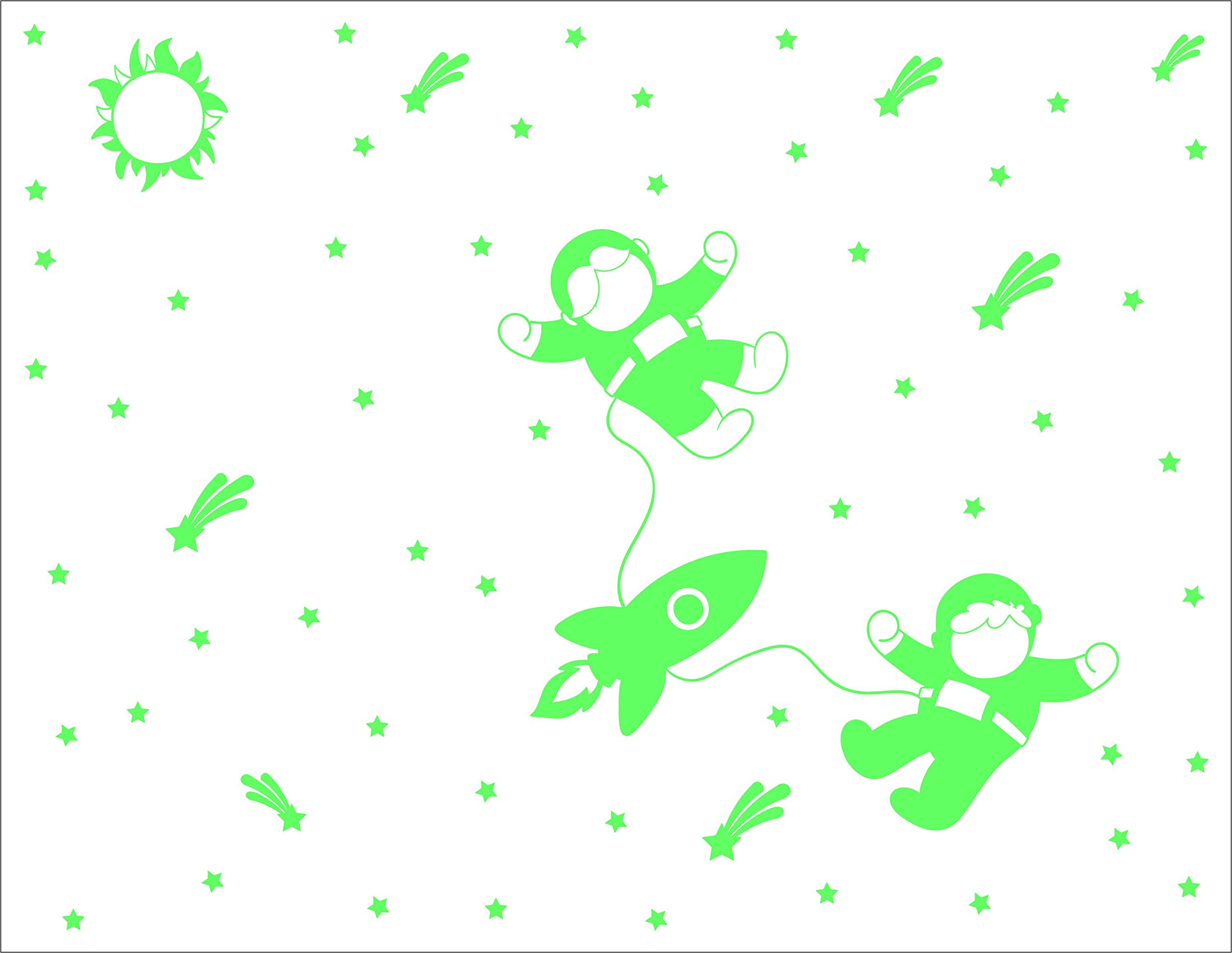 Dreamkraft Glow in The Dark Stickers - Two Flying Astronauts with Rocket and Stars, Radium Vinyl Material, 212 Total Stickers - Image 6 thumbnail