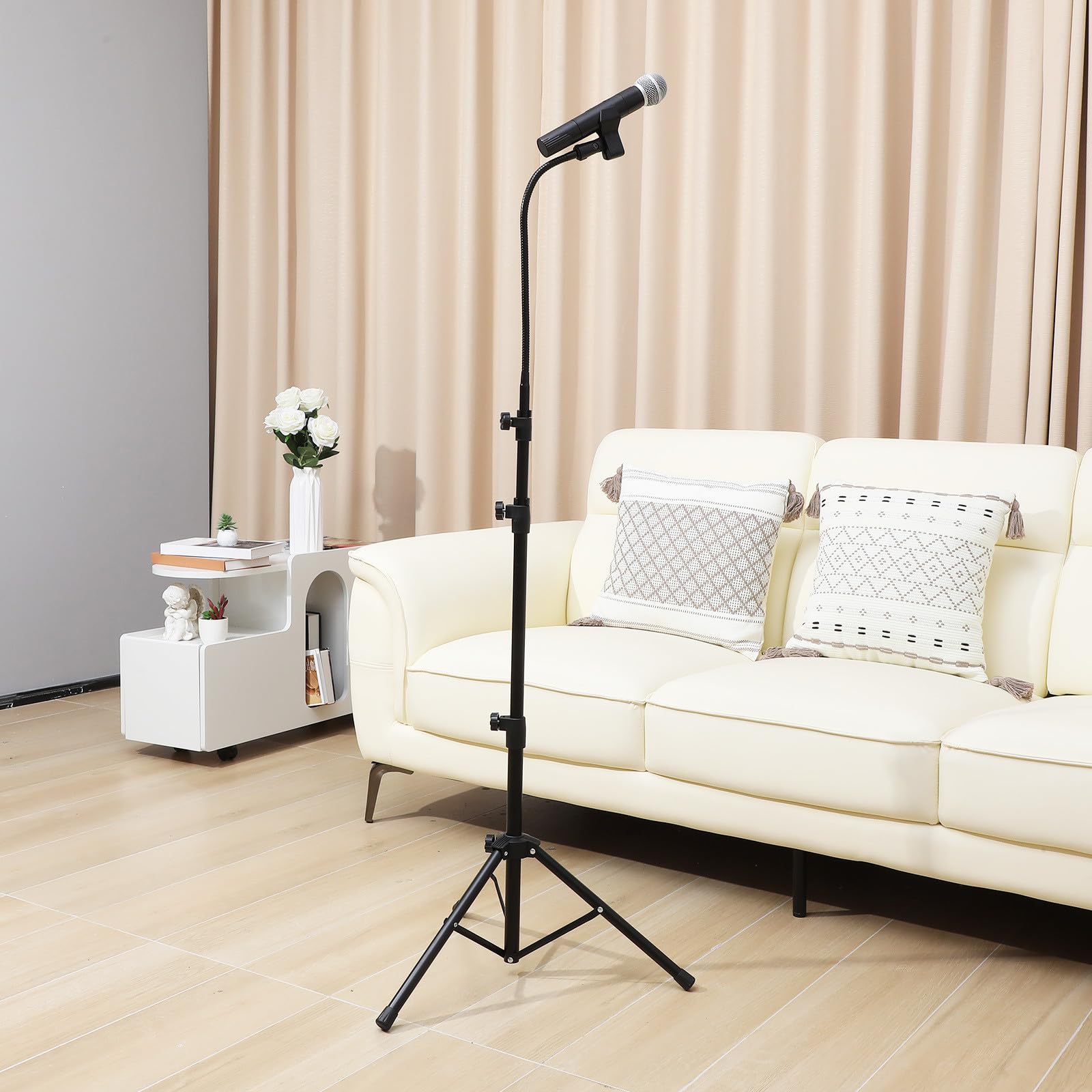 Zerodeko Soporte de Micrófono de Pie Trípode Ajustable Soporte Metálico Resistente Bolsa Portátil para Micrófonos de Suelo Adecuado para Grabación y Transmisión