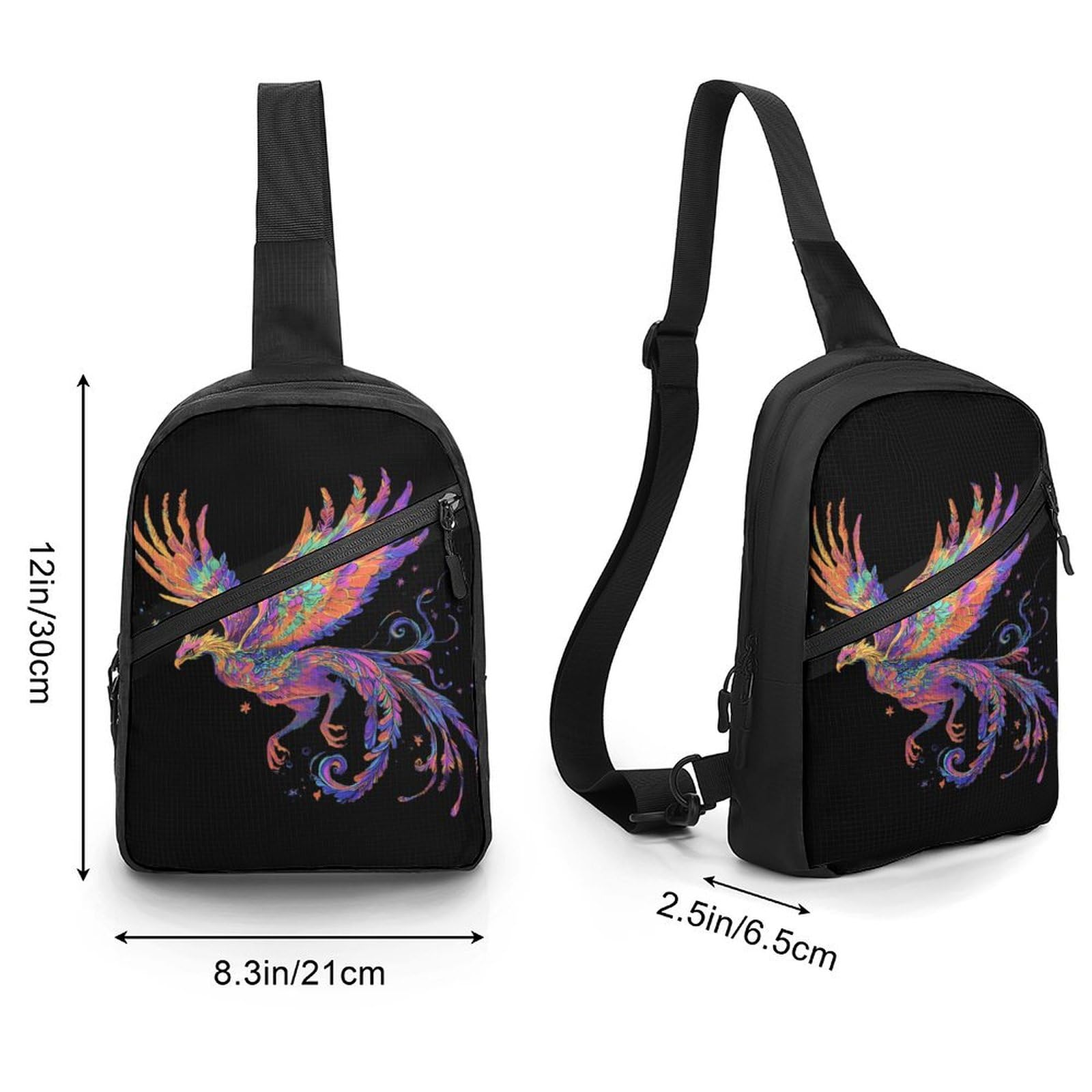 Vintage Rainbow Phoenix Chest Bag Foldable Crossbody Unisex Pack Travel Hiking Adjustable Shoulder Straps Sling Bags