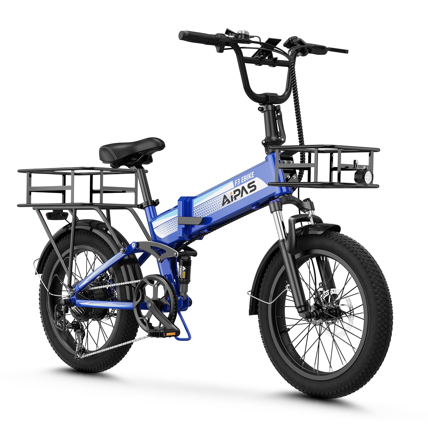 Aipas F3 Electric Bike for Adults with 1500W Motor Peak, 48V 12.8AH Removable Battery Max 62 Miles 28MPH,20" x 3.0 Fat Tire Folding Electric Bike with