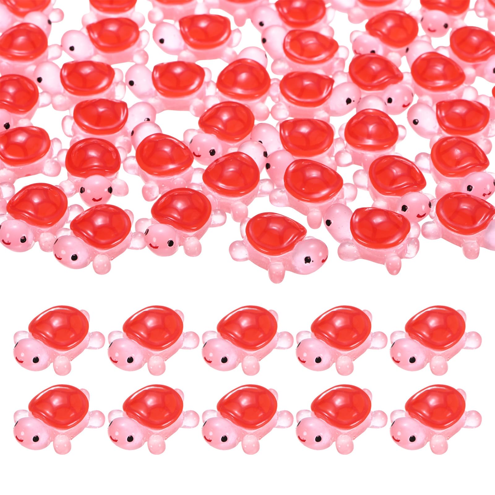 M METERXITY 50-Pack Luminous Mini Resin Turtles, 3.39" Glow in the Dark Tiny Sea Turtle for Fairy Garden/Micro Landscaping/Dollhouse, Cute Miniature Ocean Animal Figurine to Hide [Red]