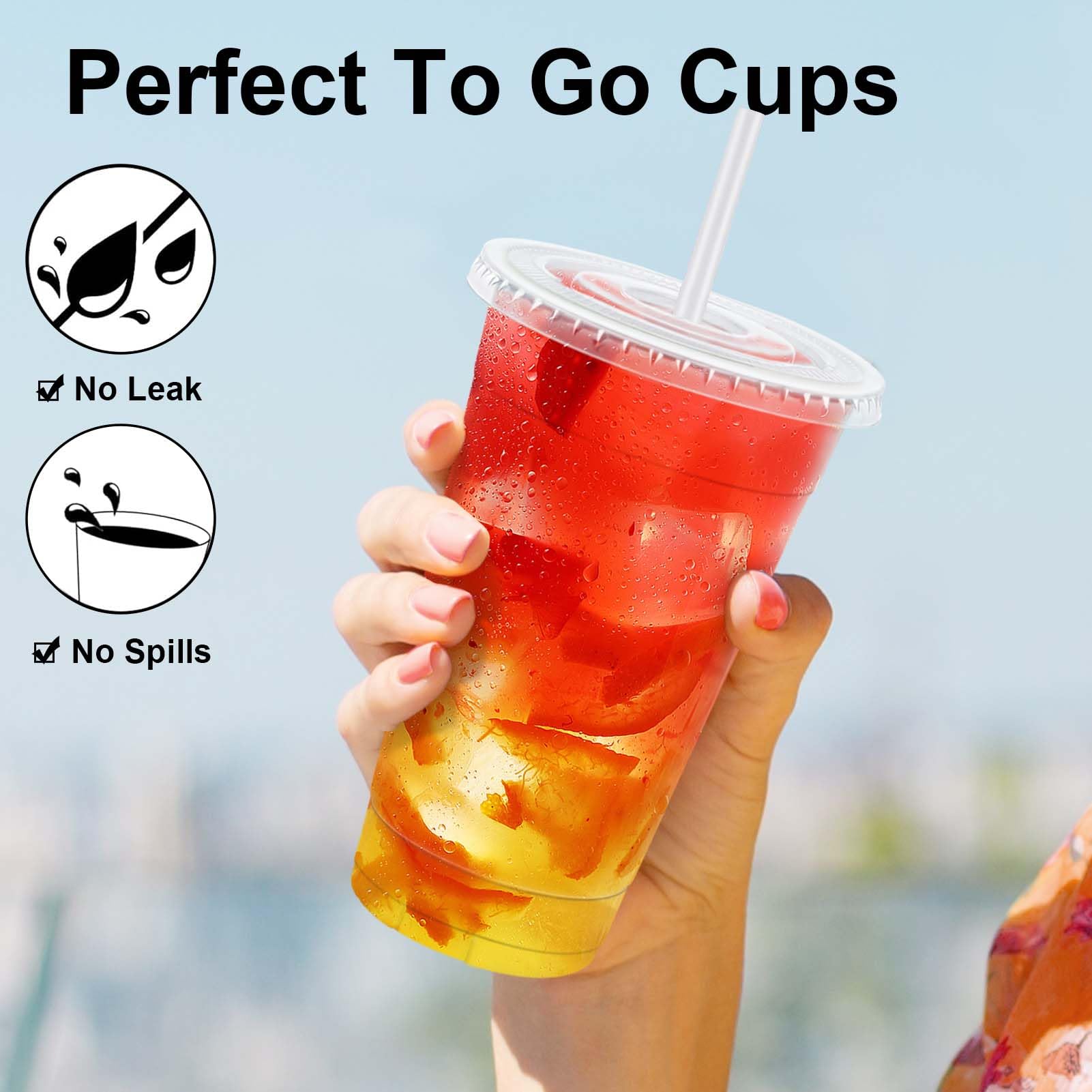 Clawsoff 100 Pack 20 oz Disposable Clear Plastic Cups with Lids and Straws — Amazon image 4