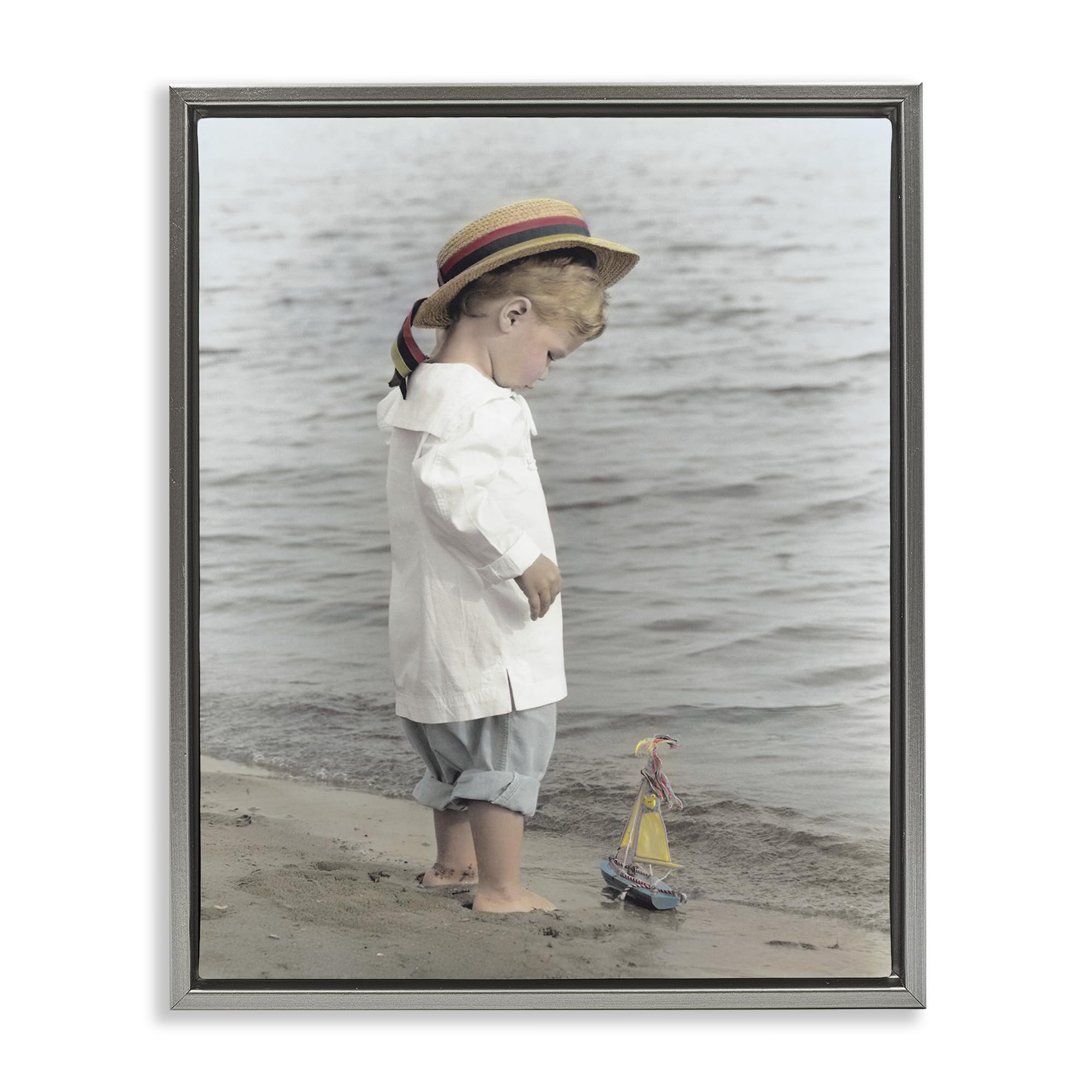 'Child on Beach Shore'| Floating Frame Canvas Art