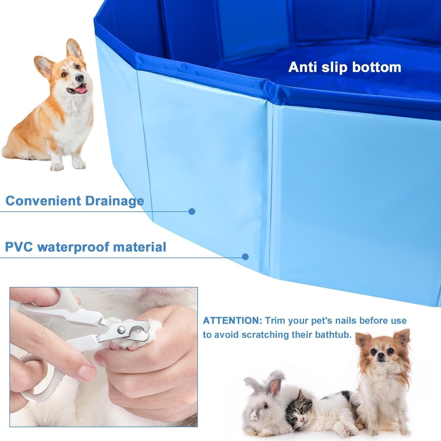 Faltbarer Hundepool,Hundepool Schwimmbad für Hunde,Hunde Planschbecken,Schwimmbecken für Katzen,rutschfeste und Verdickt PVC,Tragbare,für Kleine Hunde Katze,60x20cm