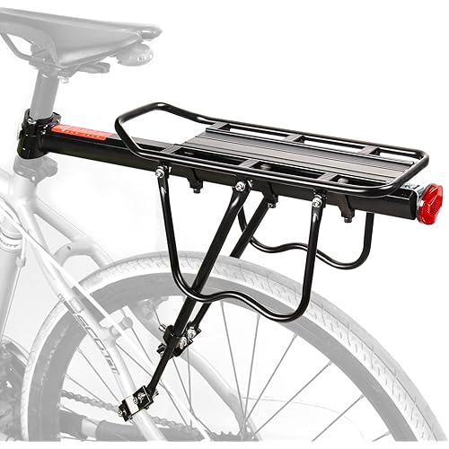Rear Bike Rack, 110 lbs / 50KGS Bike Cargo Racks Frame Aluminum Alloy Universal Adjustable Cycling Equipment Stand Footstock Bicycle Luggage Carrier with Tools and Reflector for 26"-29" Frames