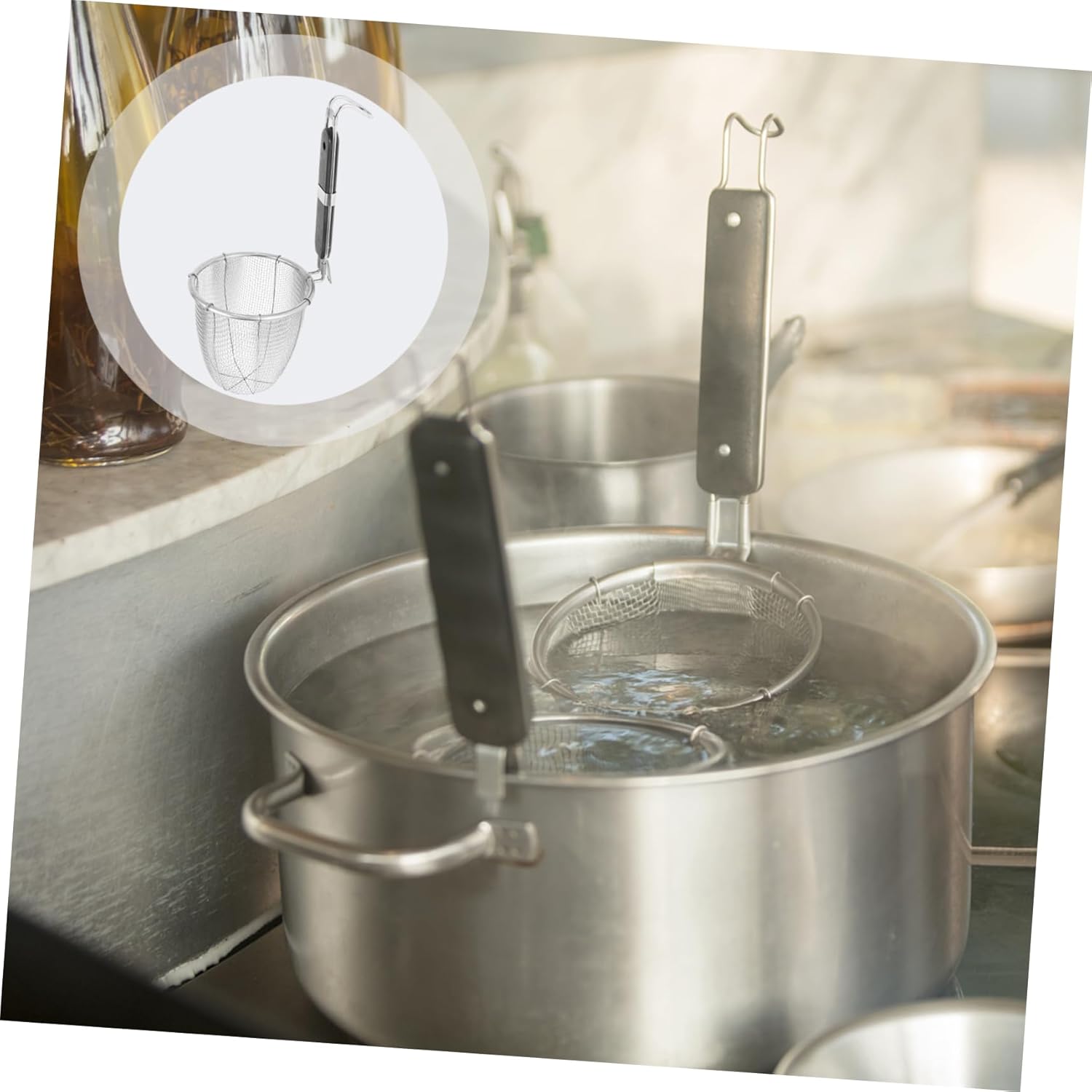 Mikinona 2pcs Noodle Straining Basket Handheld Sifter for Easy Use for Kitchen Restaurant High-grade Material Convenient Cleaning for Pasta Dumplings and More