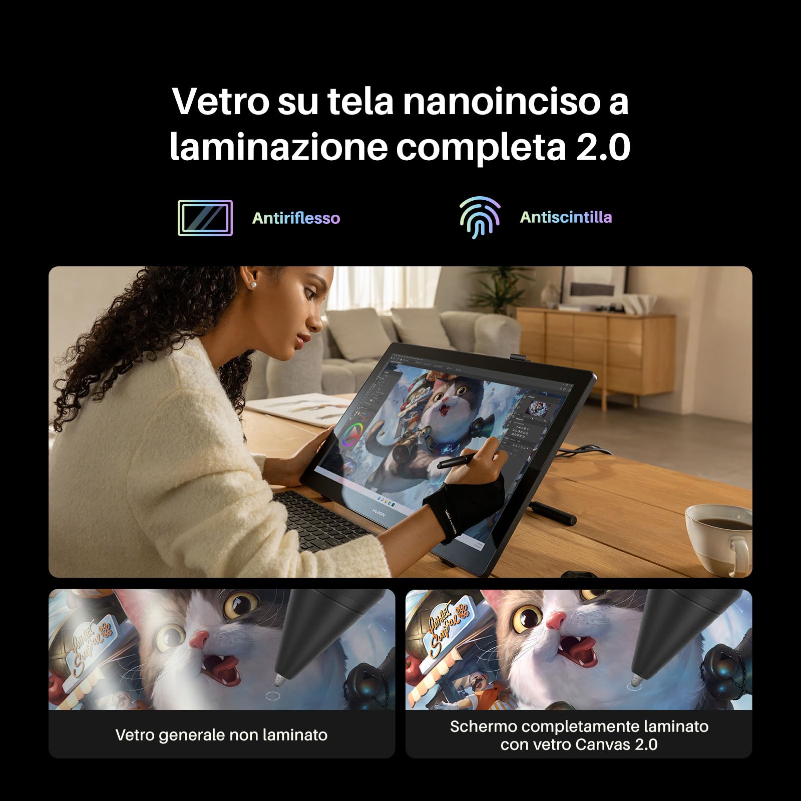 Huion Kamvas 22 (Gen 3 Tavoletta Grafica Con Schermo, display QHD 2,5K 21,5" 90Hz, stilo PenTech 4.0, 16384 livelli, 99% sRGB, ΔE<1,2 per illustrazione, design e animazione