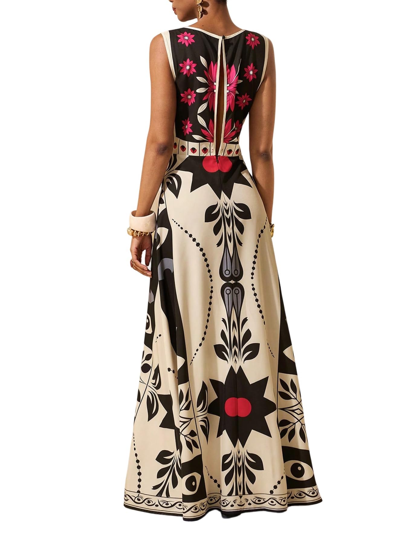 SweatyRocks Letnia sukienka damska, długa sukienka w stylu boho, linia A, sukienka kwiatowa, elegancka sukienka maxi, włoska modna sukienka plażowa