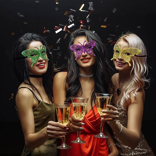 Vista 4 de Qavctw 12 Pieces Metal Masquerade Masks for Women Mardi Gras Masks Dress Up Theme Party Supplies for School Costume Party