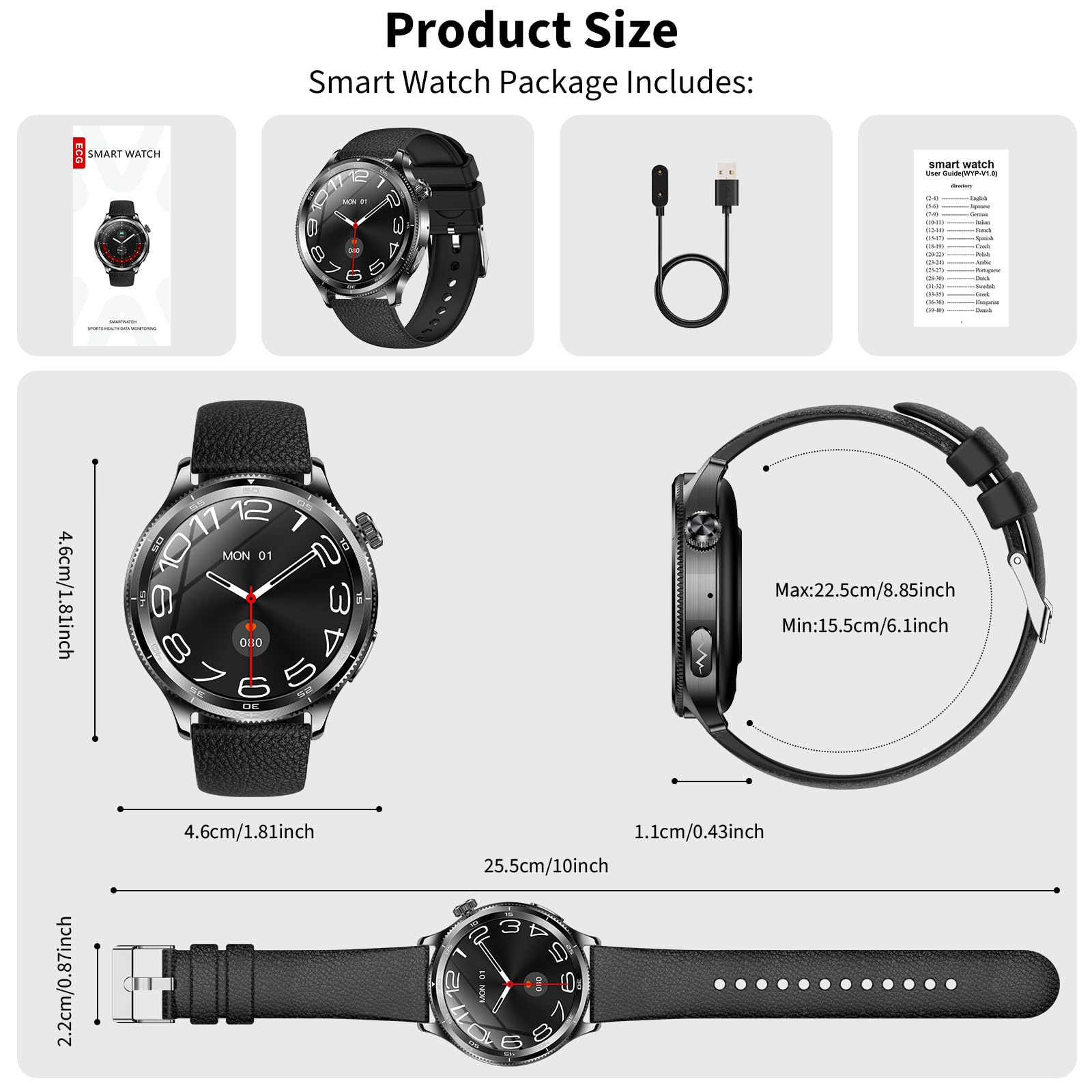 Marsyu 2026 - Smartwatch da uomo con ECG/HRV/IMC, schermo rotondo AMOLED da 1,43", con chiamate Bluetooth, cardiofrequenzimetro 24h, SpO2, SOS, IP68, 100+ modalità sportive, per Android/iOS