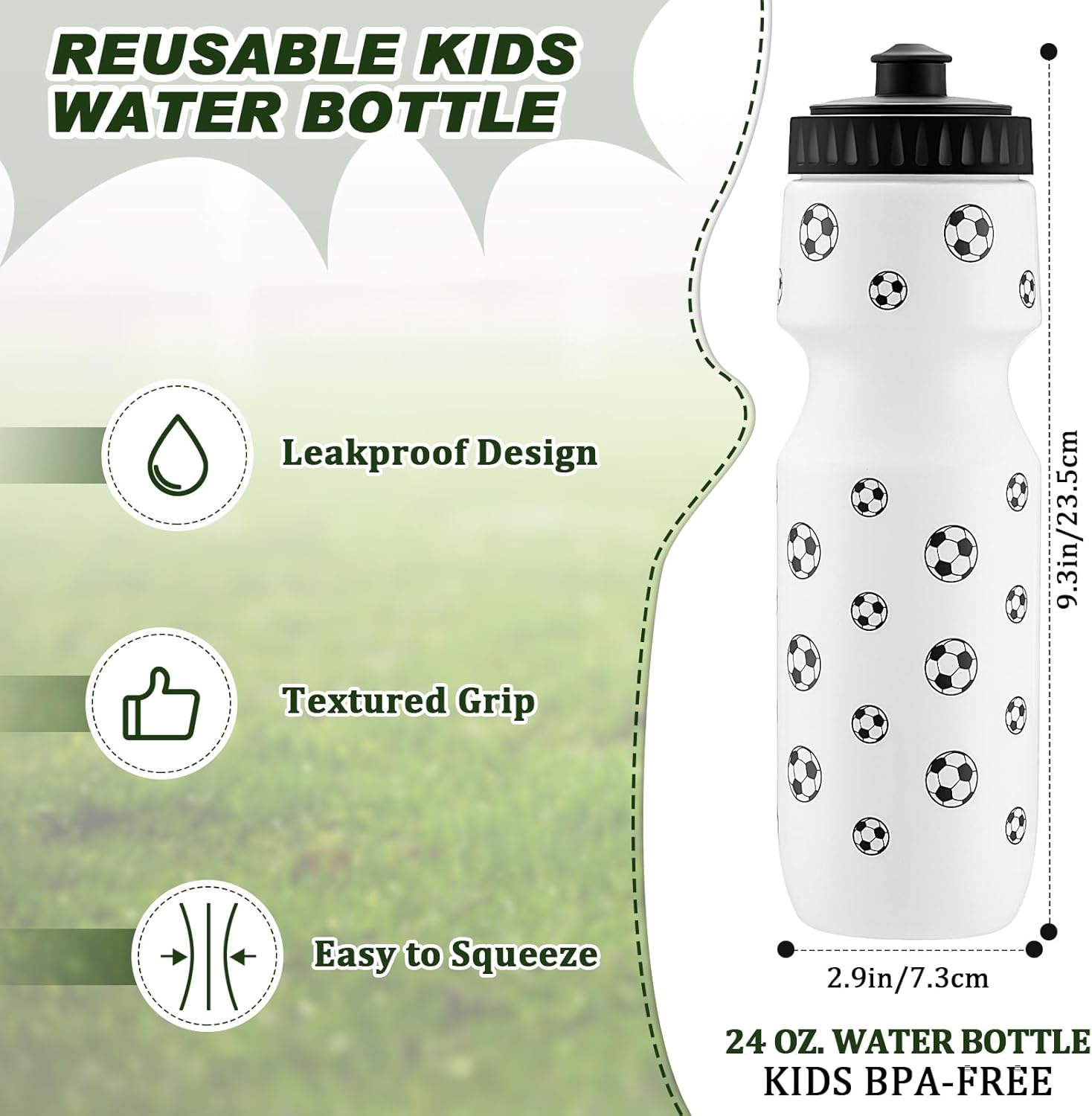 4 Pcs Soccer Party Favors Sports Drawstring Bag 24 oz Soccer Reusable Water Bottles Sports Water Bottle for Sporting Cycling Working Traveling Gym Outdoor - Image 2