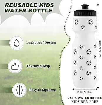 2 Pcs Soccer Water Bottle 24 oz Soccer Reusable Water Bottles with Drawstring Bag Gifts for Boys Players Sport Party Favors Cycling Traveling Outdoor Accessories