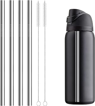 Straight Metal Straws Compatible with Owala FreeSip Insulated 32 oz ONLY | 4Pcs Reusable Stainless Steel Straws for Owala , Dishwasher Safe & BPA Free