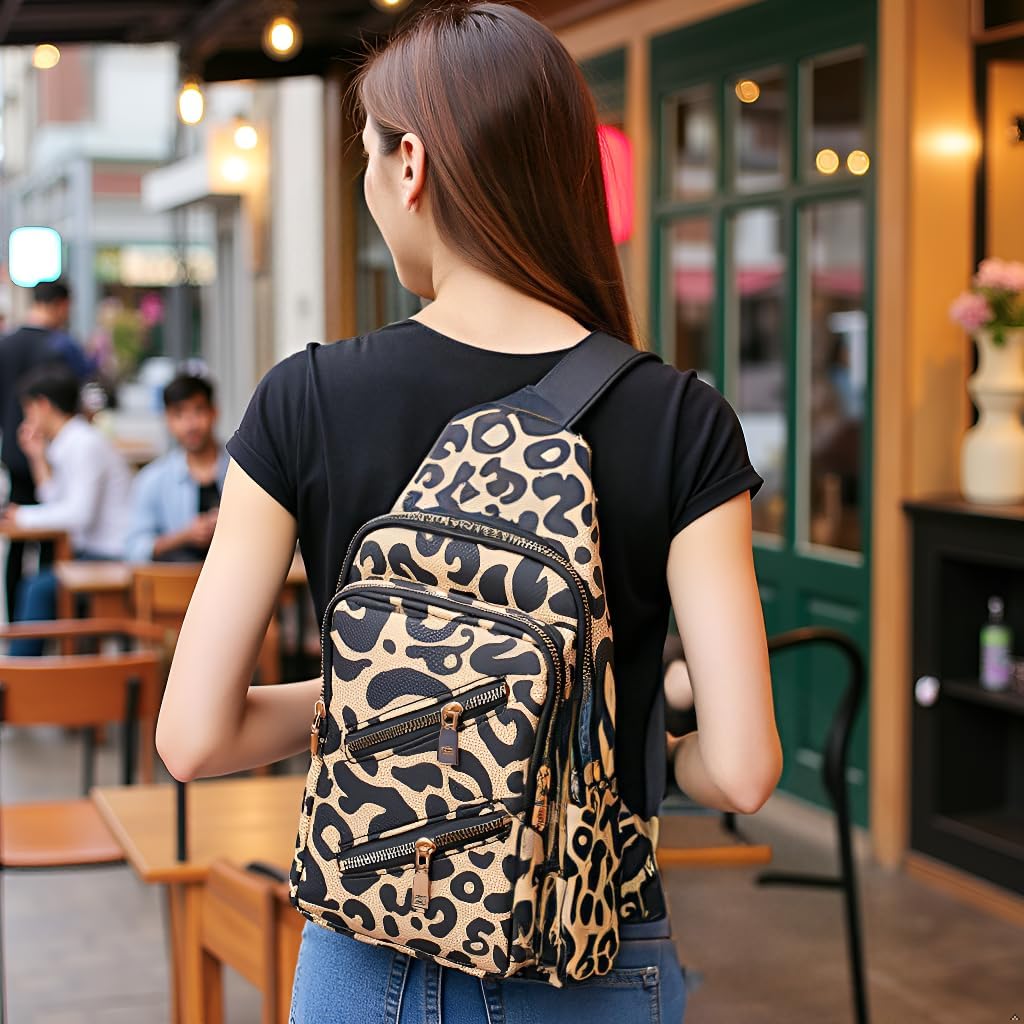 Leopard Sling Bag for Women & Men, Leather Crossbody Bag, Lightweight Small Sling Backpack, Valentine's Day Gifts, Cheetah Cross Body Shoulder Purse for Gym,Travel, Hiking & Work (Black strap) - Image 6