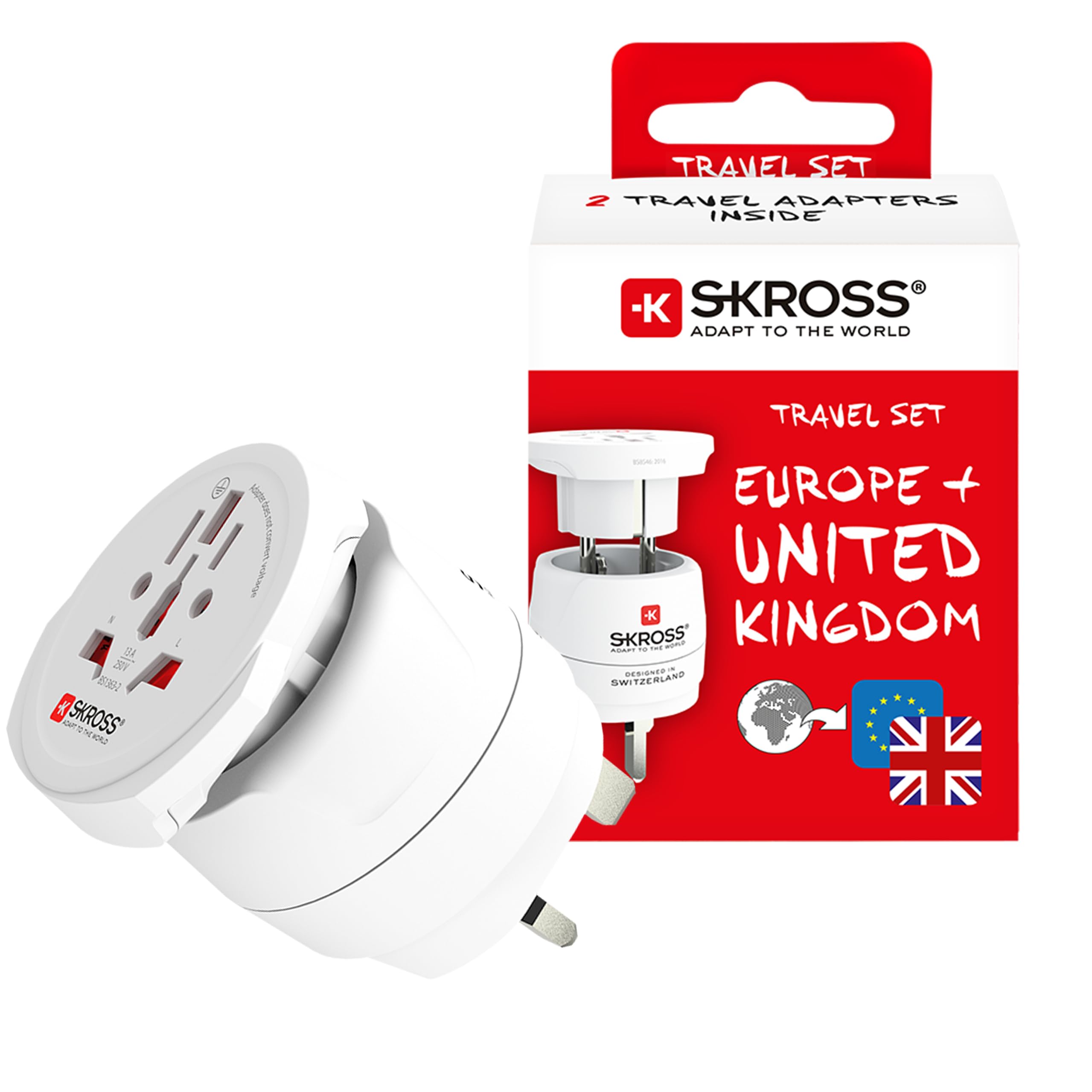 SKROSS 1.500231C-E, Kombi-Welt nach Großbritannien | Universeller Reiseadapter von der Welt nach Großbritannien. Spannung und Leistung: 100V - 1300W / 250V - 3250 W. Anti-Stromschlagschutz