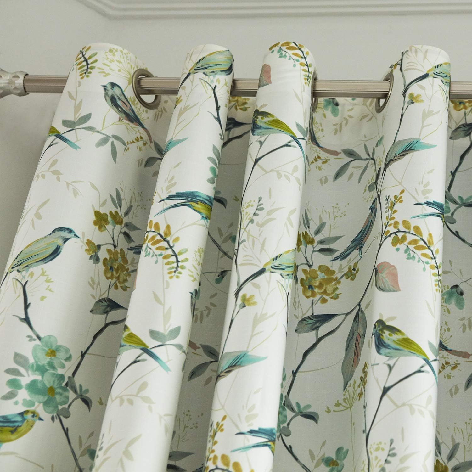 VOGOL Country Style Window Curtain Panels, Green Bird Pattern Thermal Insulated Drapes for Bathroom, Light Filtering Grommet Curtains for Farmhouse, 1 Piece, 52 x 108