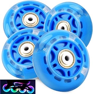 TOBWOLF 4 Pack 70mm 82A Light Up Inline Skate Wheels, LED Roller Skate Wheels, LED Flash Flashing Replacement Wheel with ABEC-7 Bearings for Teens