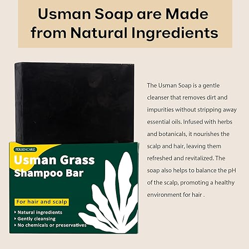 Miniatura 5 de Barra de champú natural de jugo Usma + juego de aceites esenciales, oscurecimiento y crecimiento del cabello, jabón de depilación gris para hombres