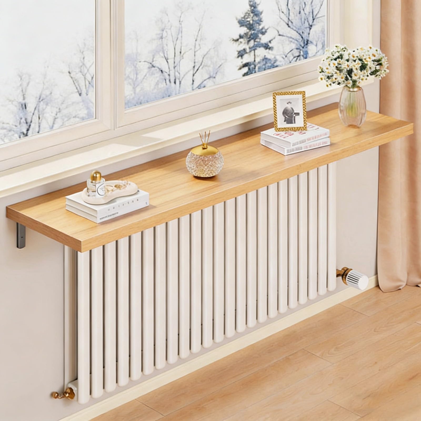 Tonuuoei Radiator Shelf Storage Rack, Over Heat for and Decoration, Dust-Proof with Bracket, Living Room Bedroom Hallway(Yellow,80x30cm/31.5x11.8in)