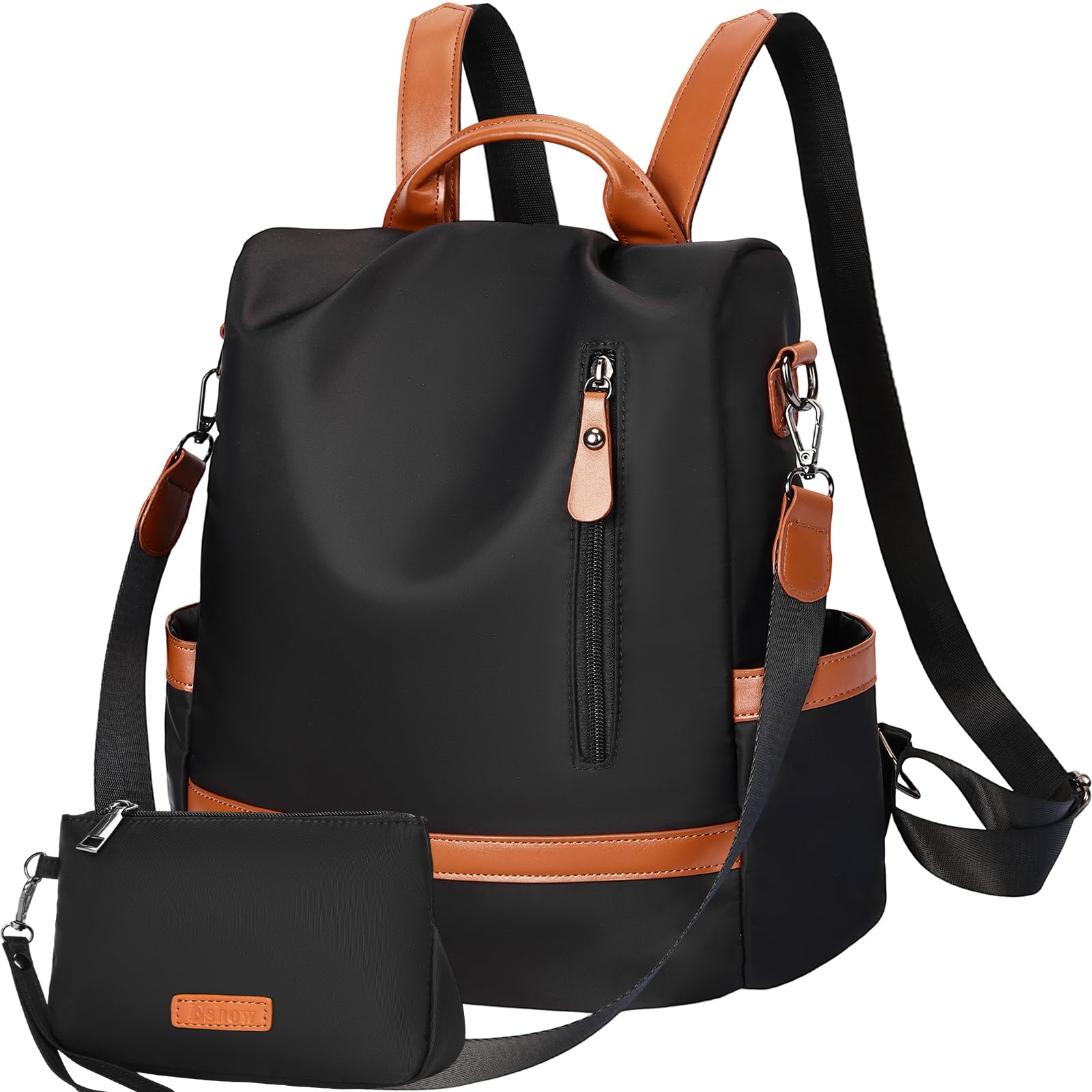 Eshow Sac a Dos Femme Antivol, Sacs à Main Portés Dos Elégant Léger, Petit Sac Bandoulière avec Pochette pour Voyage Travail Loisirs Université Noir