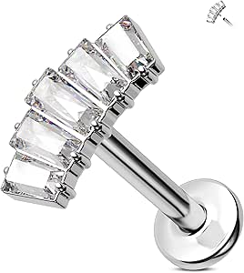 18g (1.0mm) 2mm-6mm CZ Gem Claw Helix Earing Stud Labret Bar - Foto 8