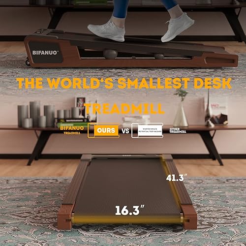 Miniatura 3 de Bifanuo Walking Pad Under Desk Treadmill Small Compact Walking Treadmill with Incline 5° Fit Standing Desk Oscuro