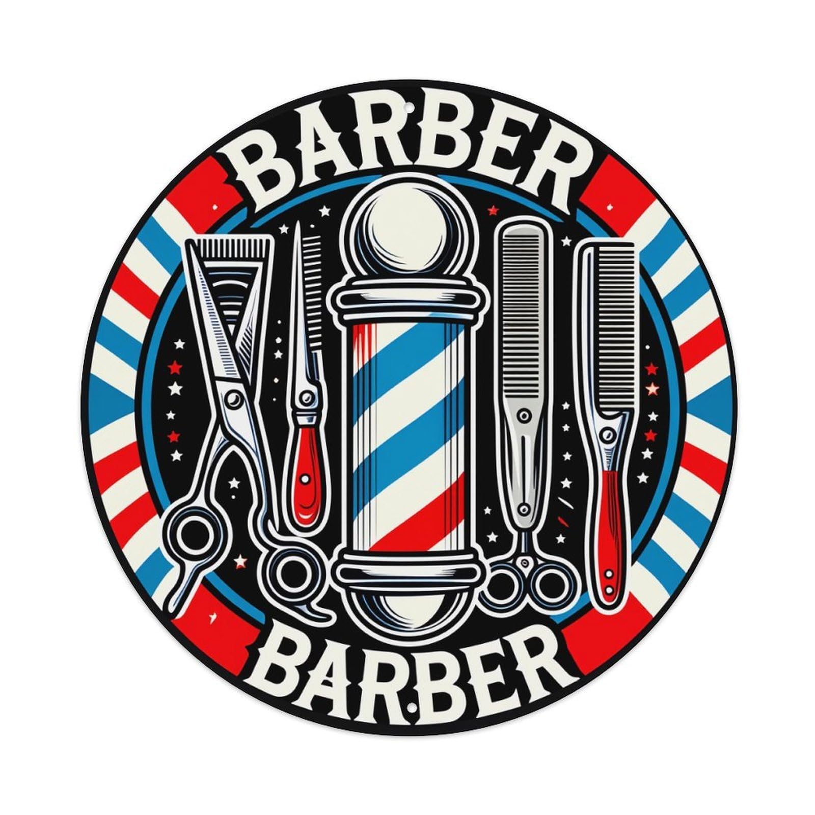 Jdfenggu Vintage Barber Pole Scissors Comb Razor Retro Metal Tin Sign, Metal Poster For Bar, Home, Man Cave, Kitchen, Laundry Room Art Decor 8X8 Inch
