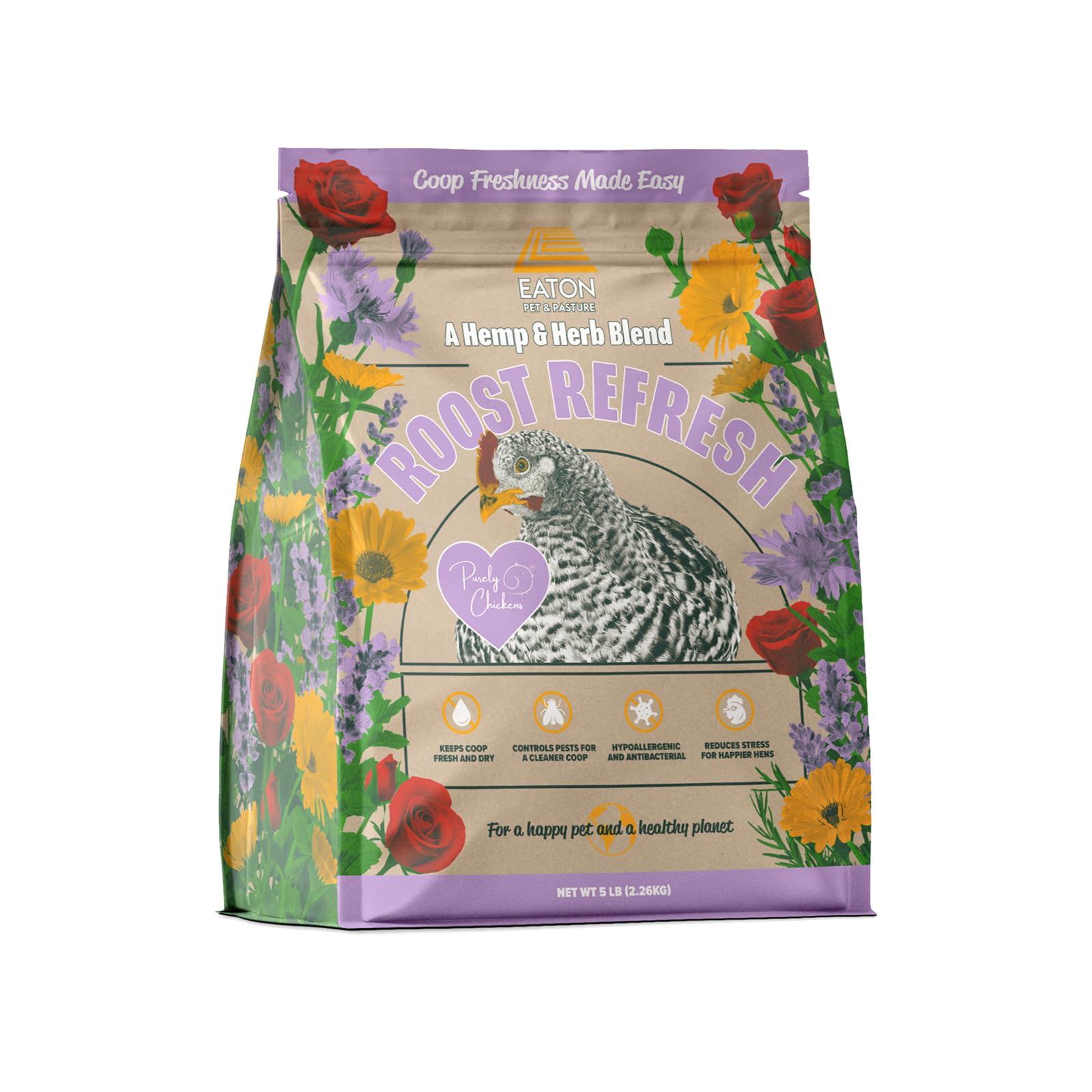 Eaton Pet and PastureRoost Refresh, Aromatic Herb and Hemp Blend, Odor Eliminator, Coop Freshness Made Easy, 5LB