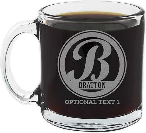 Miniatura 6 de Taza de café de vidrio grabada con monograma grabado personalizado de 12 onzas, Bratton, regalos personalizados para ella y él, taza con monograma
