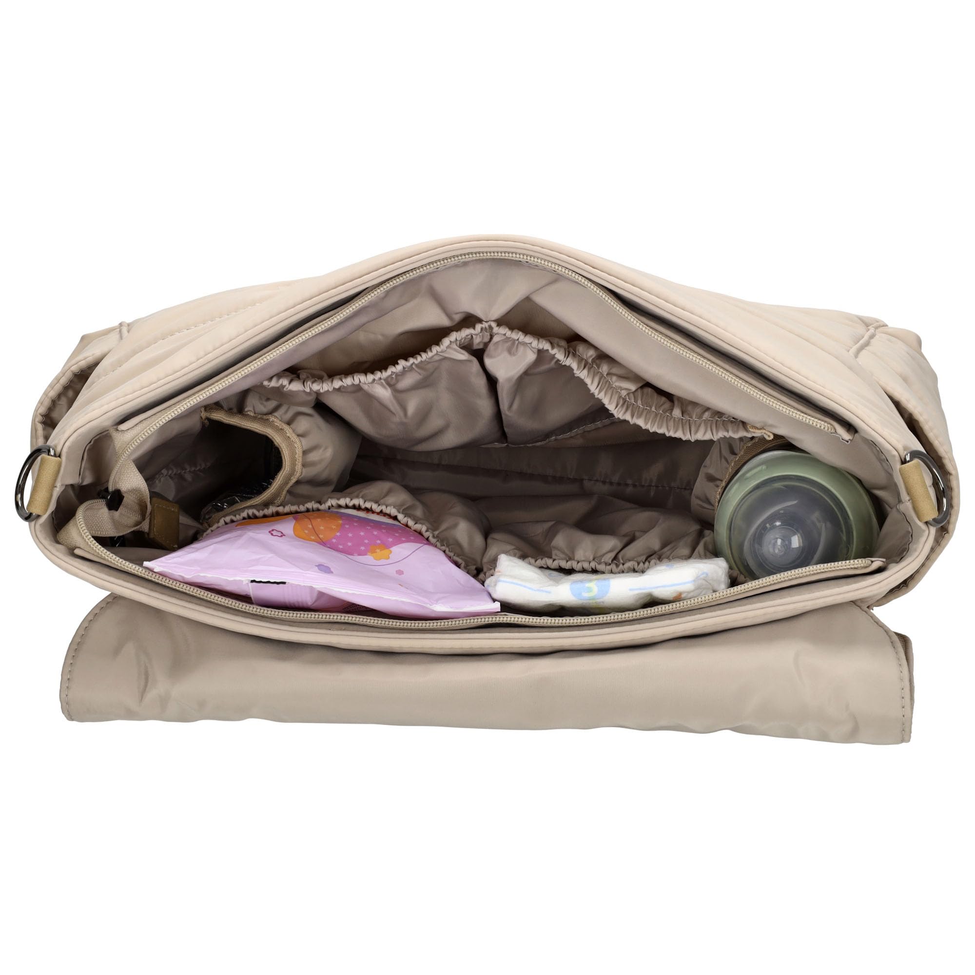 Zebra trends - Wickeltasche Organizer mit Wickelunterlage - Helles Taupe | Diaper Bag Mommy Bag, Leichtes Nylon, Zwei Flaschenhalter, Mehrere Innentaschen, Verstellbarer Schultergurt