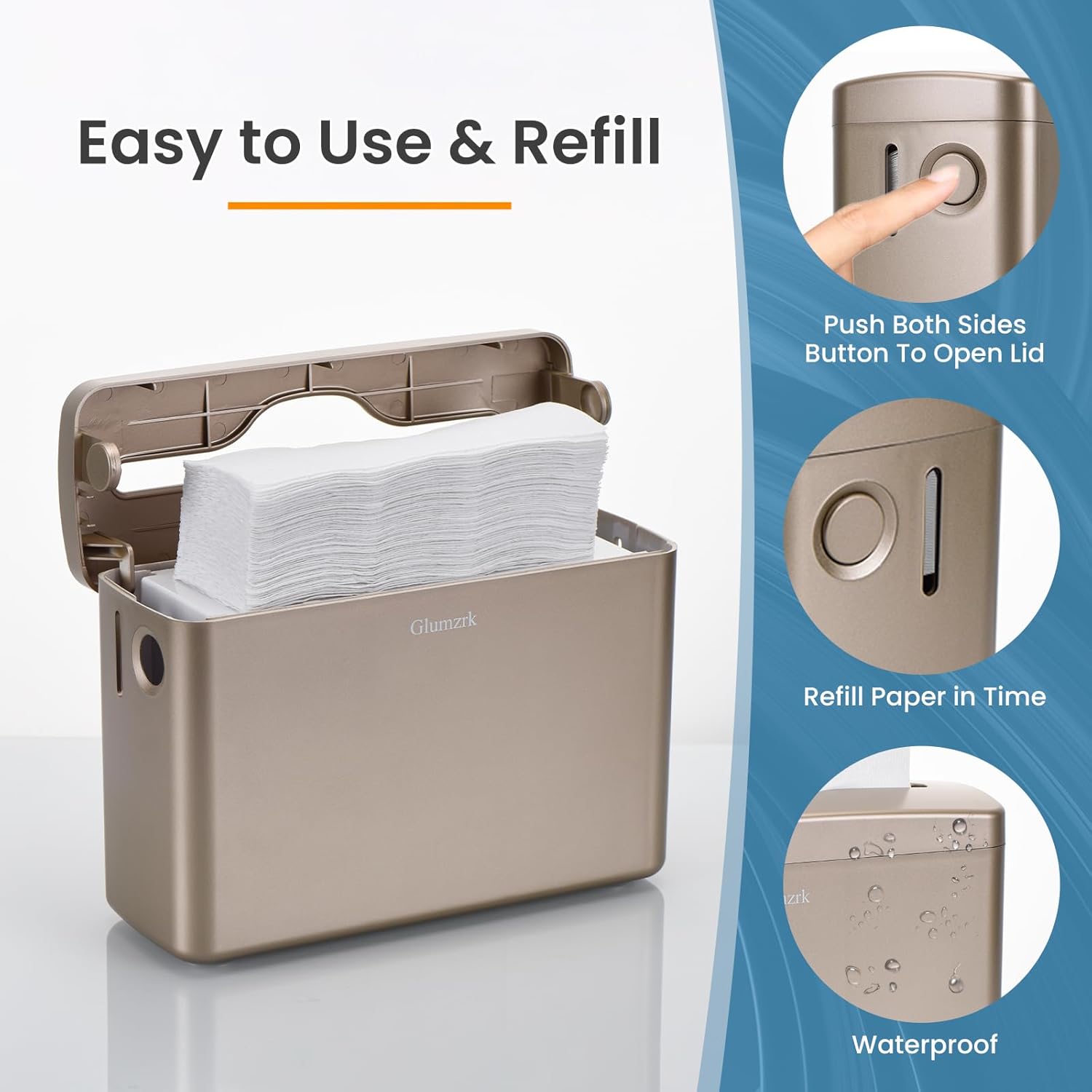 Countertop Paper Towel Dispenser Universal Fit for Multifold, Z-Fold Trifold Hand Towels, Commercial Napkin Dispenser for Bathroom Home Kitchen Toilet ABS Paper Towel Holder (Champagne Gold) - Image 4