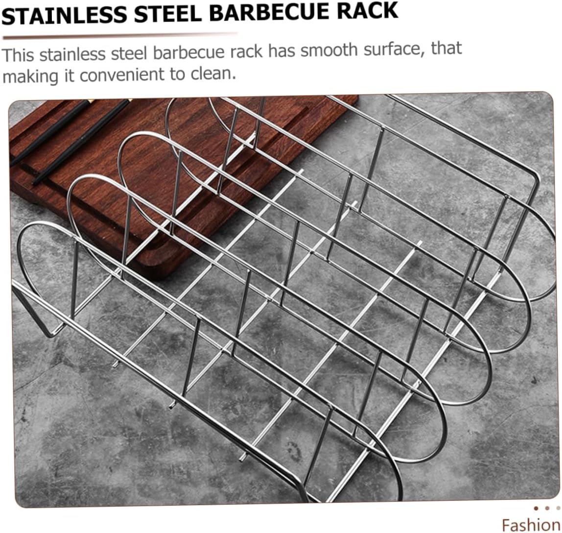 YARNOW Bbq Grill Baskets Stainless Steel Barbecue Basket Standing Rib Rack Grill Rack Roasting Pan