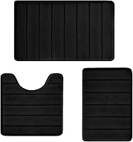 RUNHELIX Memory Foam Bathroom Rug Set 3 Piece - Super Soft Non-Slip Absorbent Bath Mats U-Shaped Toilet Rug Black