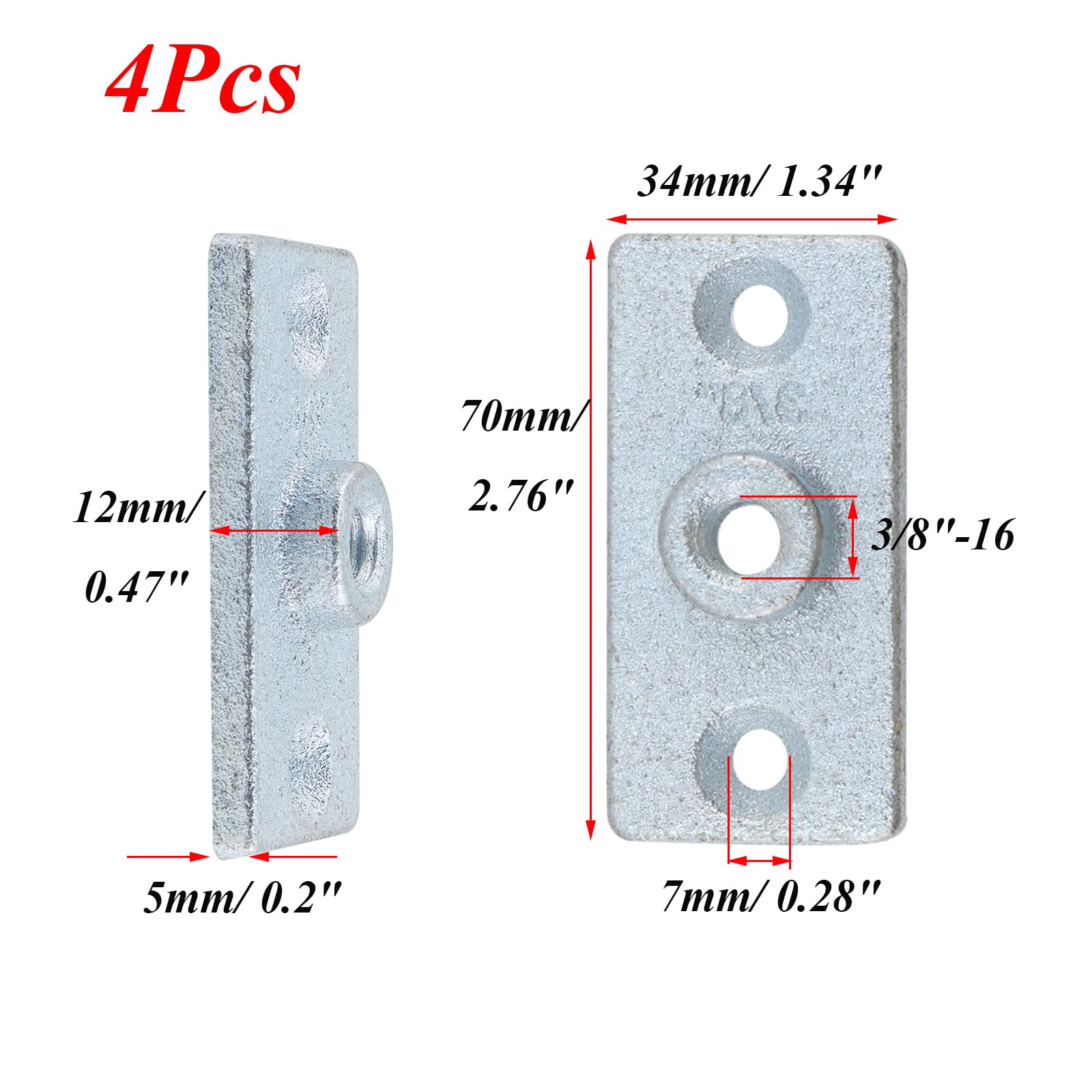 Antrader Lot de 4 brides de plafond, plaque de suspension galvanisée pour tige filetée de 1,9 cm, supports de suspension de plomberie de 7,9 x 3,5 cm