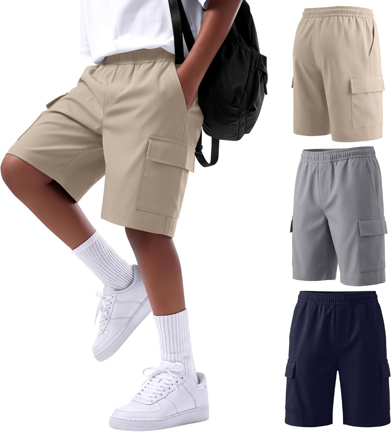 3 Pack Boys Uniform School Cargo Shorts