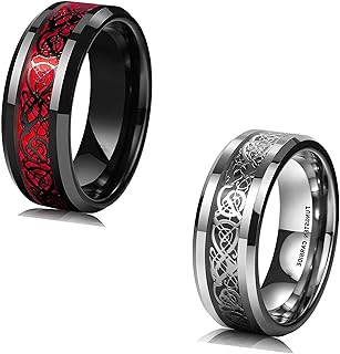 MEENAZ Stainless Steel Stylish dragon celtic proposal Couple band thumb Silver Platinum Black Finger Ring combo for Men Me...
