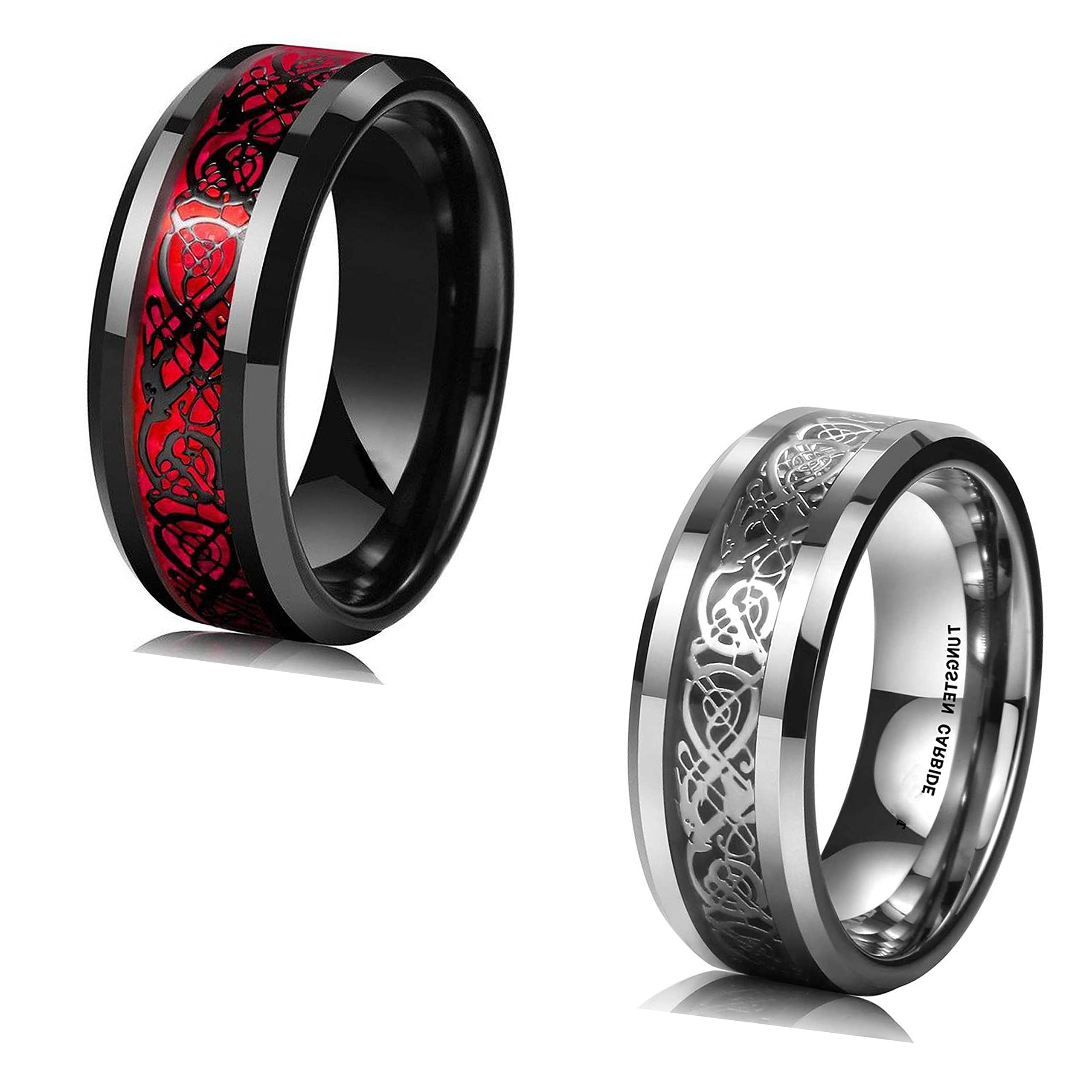 MEENAZ Stainless Steel Stylish dragon celtic proposal Couple band thumb Silver Platinum Black Finger Ring combo for Men Mens gents unisex Boys Boyfriend MEN RINGS-AM067 (RED SILVER, 18) (B09DW47JN9) Amazon Price History, Amazon Price Tracker
